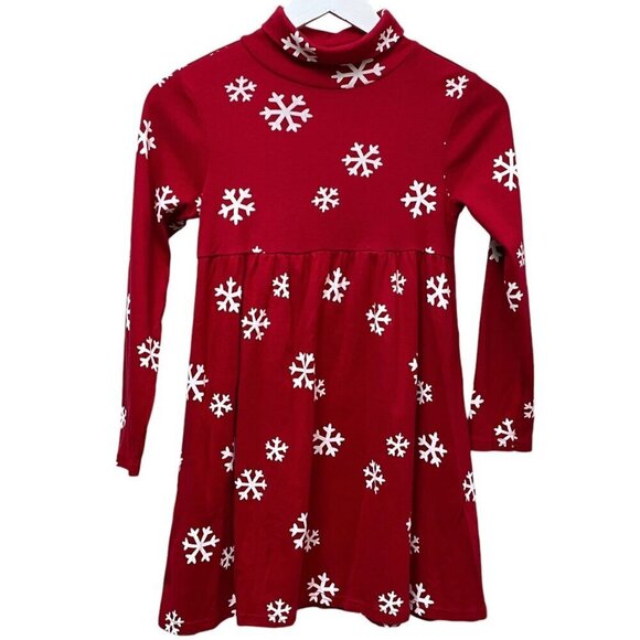 Gymboree Girls Holiday Dress Size 9  Red Snowflake Long Sleeve Cotton Turtleneck - Picture 1 of 8